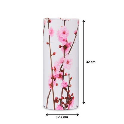 Large Cherry Blossom Urn - Memorial | Secure Closing, 32 cm tall and 12.7 cm wide, ideal for scattering ceremonies.