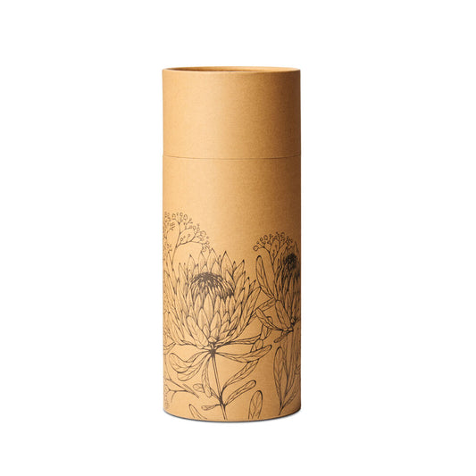 Large Protea Scattering Urn - Biodegradable Urn with detailed Protea flower design, ideal for eco-friendly ash scattering ceremonies.