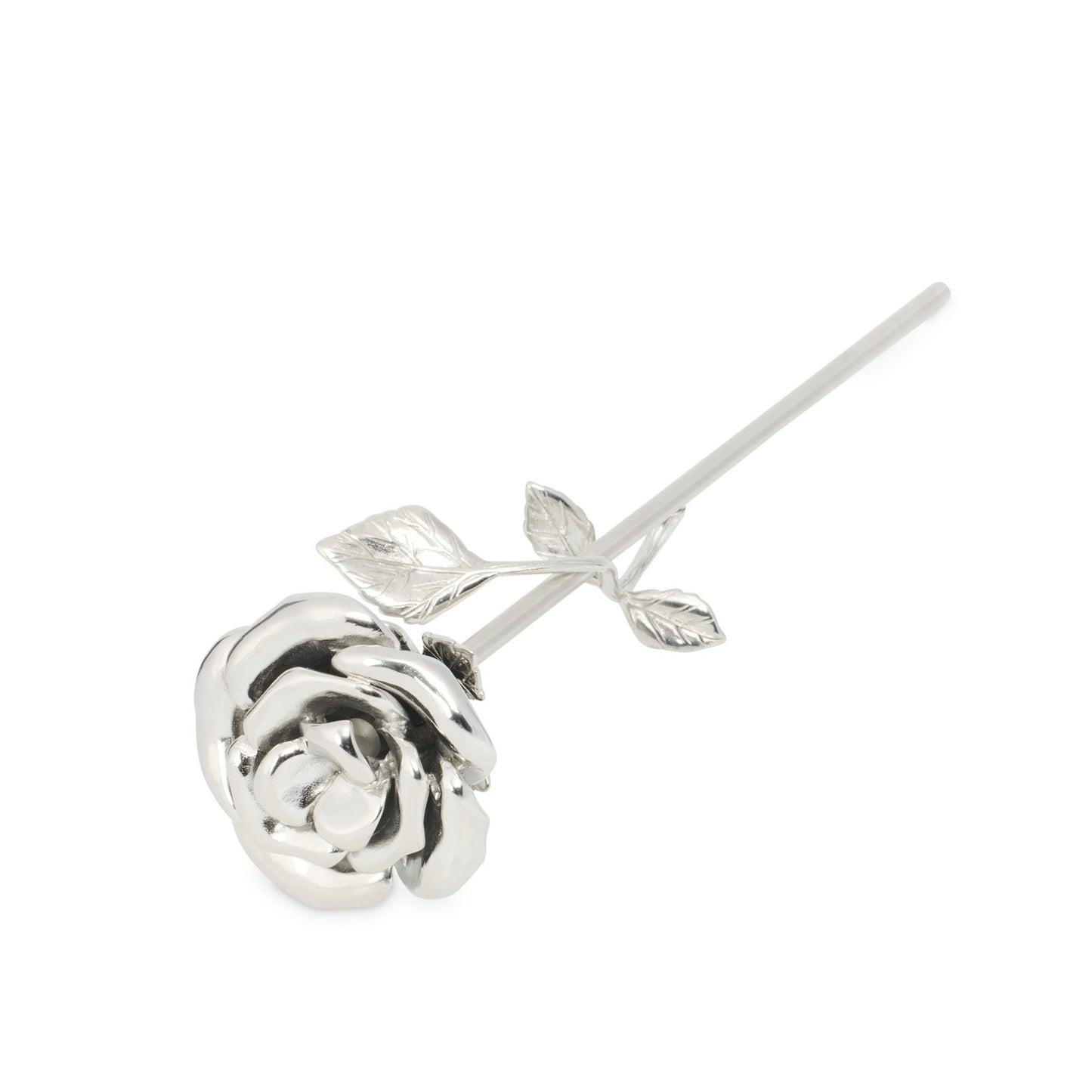 Stemmed Rose Keepsake in elegant silver finish, ideal for rose keepsake gifts and timeless home decor accents.