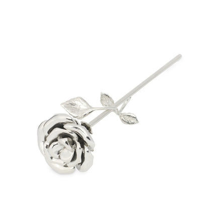 Stemmed Rose Keepsake in elegant silver finish, ideal for rose keepsake gifts and timeless home decor accents.
