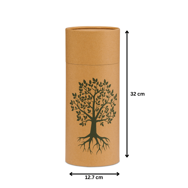 Large Tree of Life Scattering Urn measuring 32 cm tall and 12.7 cm wide. Eco-friendly design perfect for ashes and memorial ceremonies.