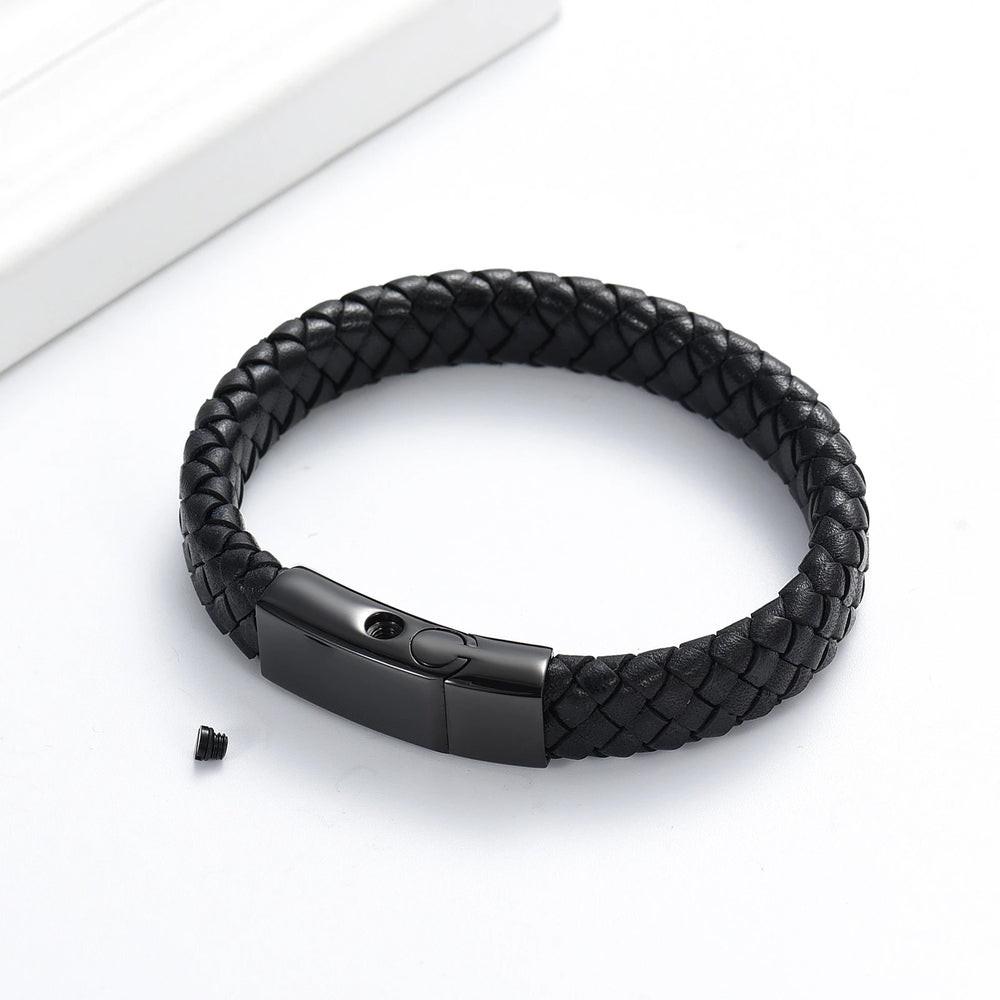 Black Braided Leather Bracelet Urn Black Clasp - PREMIUM URNS