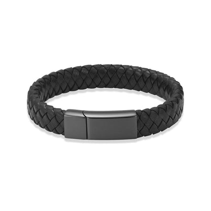 Black Braided Leather Bracelet Urn Black Clasp - PREMIUM URNS