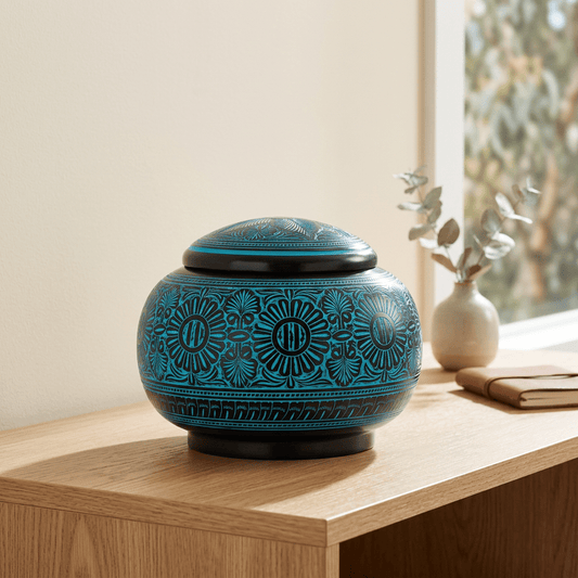 Black with Blue Floral Companion Urn - PREMIUM URNS