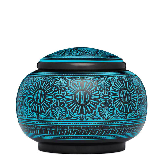 Black with Blue Floral Companion Urn - PREMIUM URNS