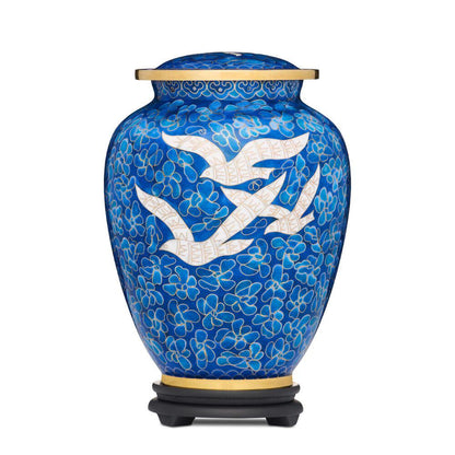 Blue Birds Returning Home Cloisonne Adult Urn - PREMIUM URNS