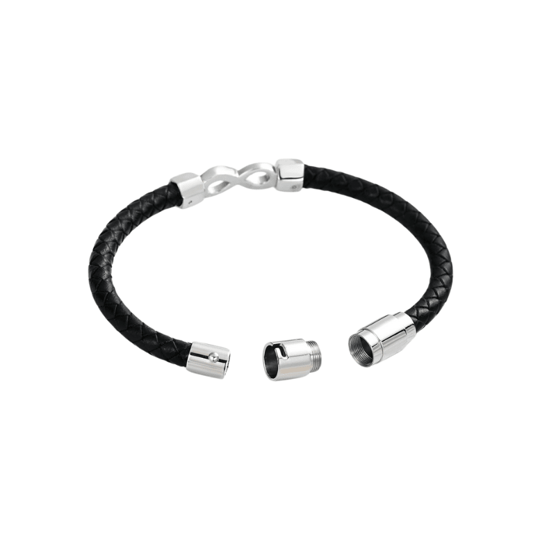 Braided Leather Silver Infinity Bracelet Urn - PREMIUM URNS