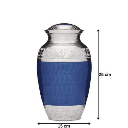 Classic Blue and Nickel Adult Urn - PREMIUM URNS