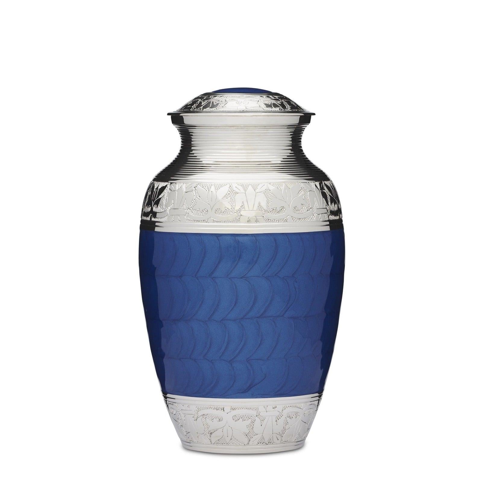Classic Blue and Nickel Adult Urn - PREMIUM URNS