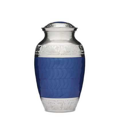 Classic Blue and Nickel Adult Urn - PREMIUM URNS