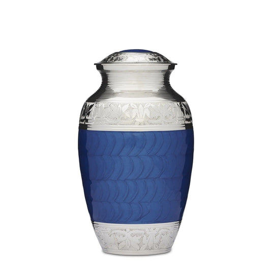 Classic Blue and Nickel Adult Urn - PREMIUM URNS