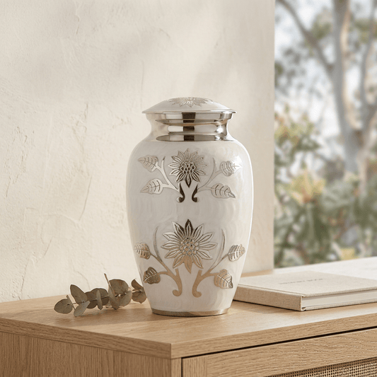 Floral White Adult Urn - PREMIUM URNS