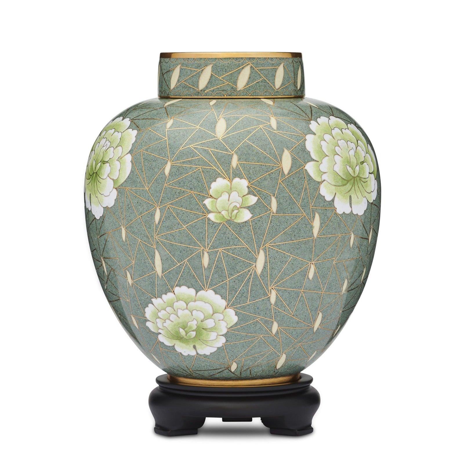 Green Floral Cloisonne Adult Urn - PREMIUM URNS