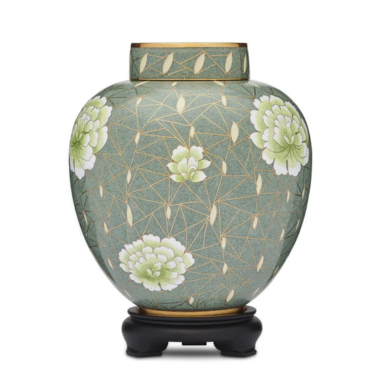 Green Floral Cloisonne Adult Urn - PREMIUM URNS