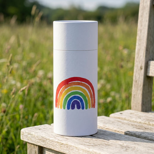 Large Rainbow Scattering Urn in a peaceful garden setting
