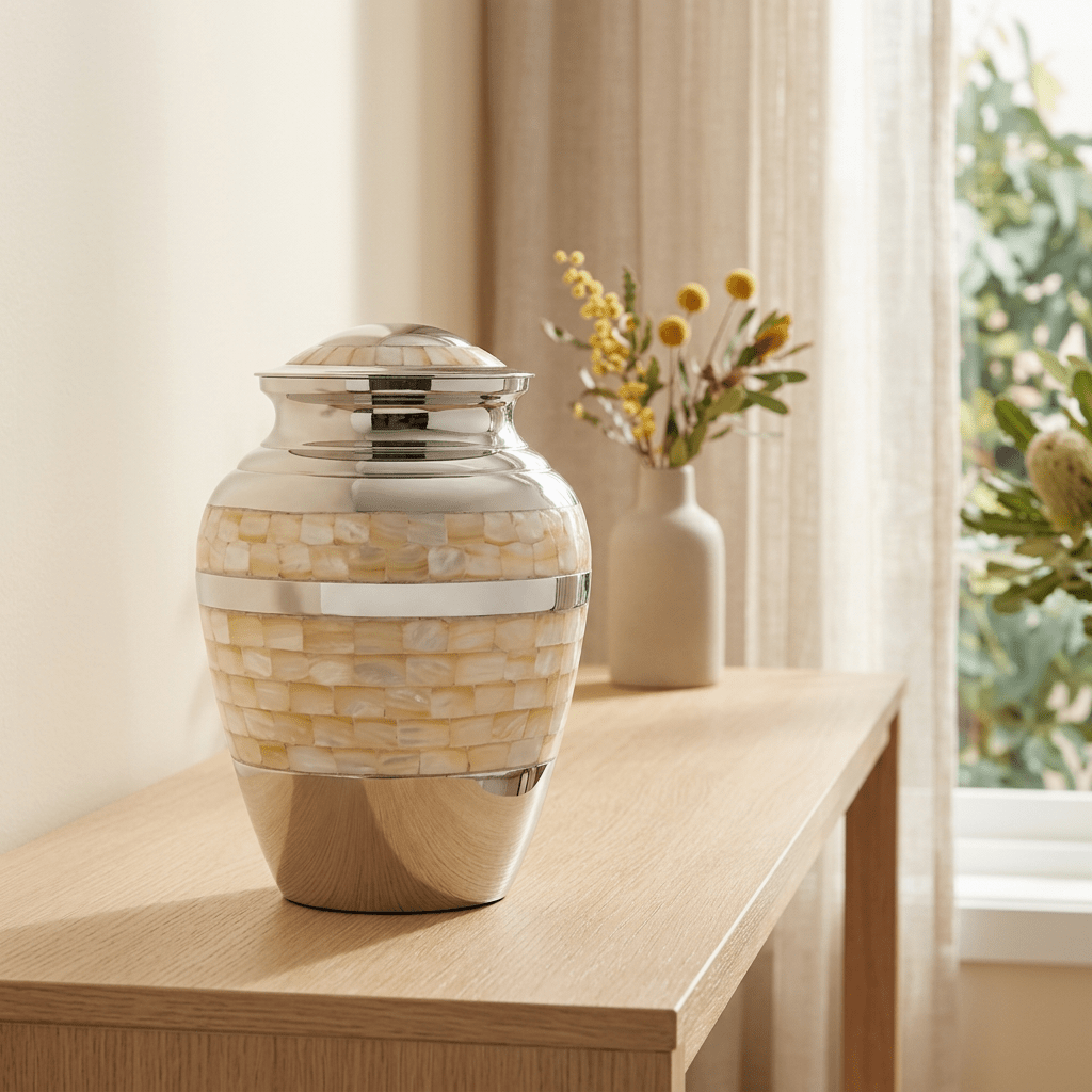 Mother of Pearl Nickel Adult Urn - PREMIUM URNS