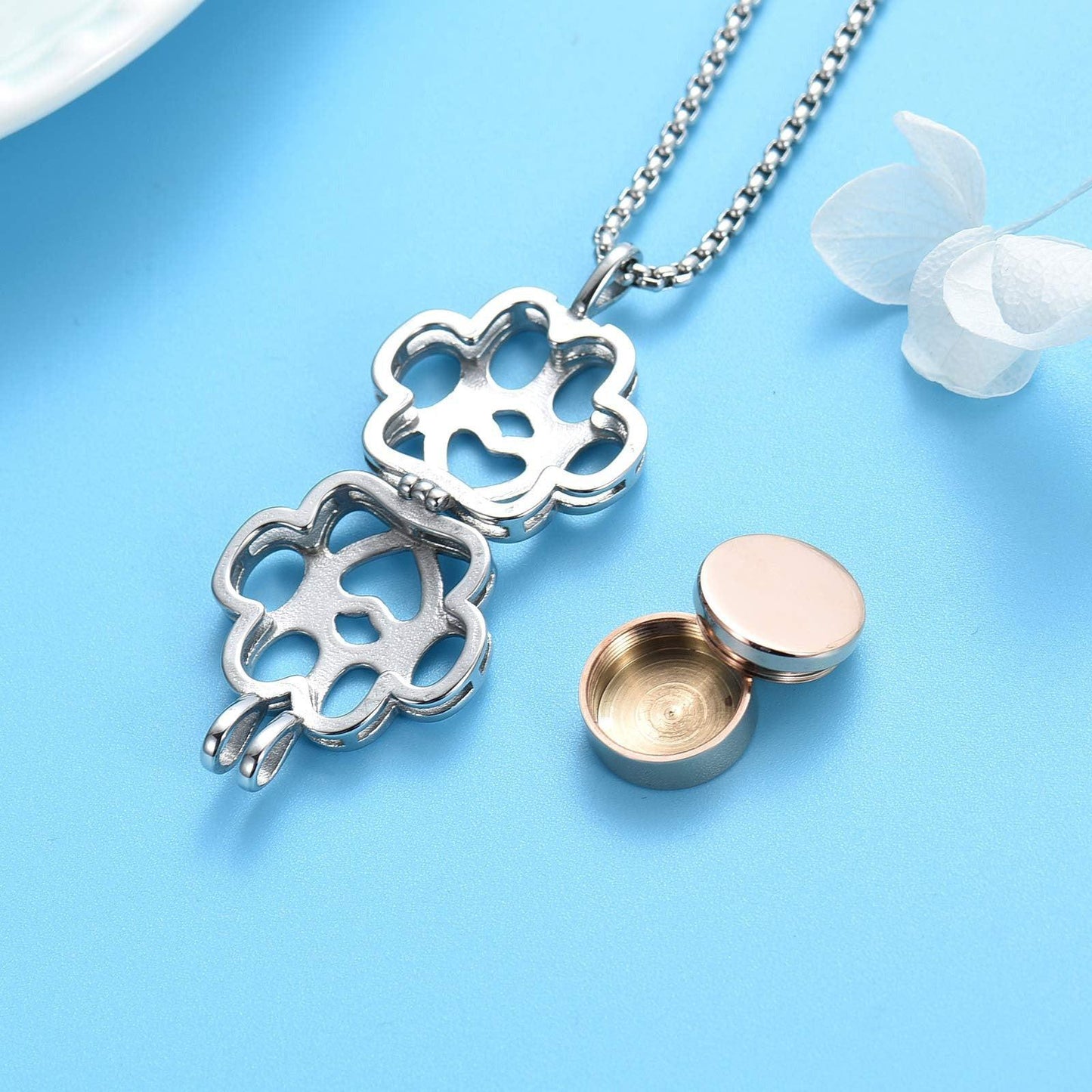 Paw Print Urn Pendant Rose Gold Tone - PREMIUM URNS