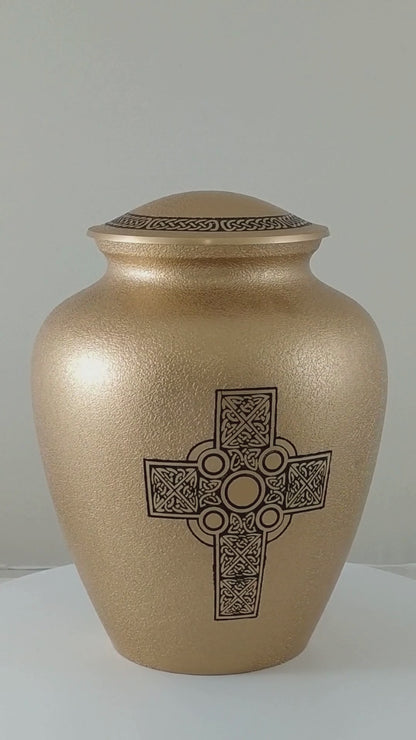 Hammered Gold Cross Urn Adult