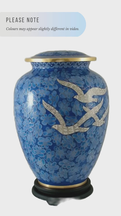 Blue Birds Returning Home Cloisonne Adult Urn