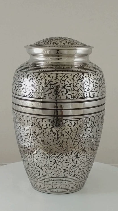 Silver Acorn Leaf Urn - Adult