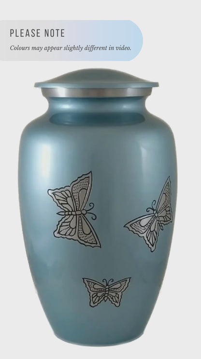Teal Butterflies Urn Adult