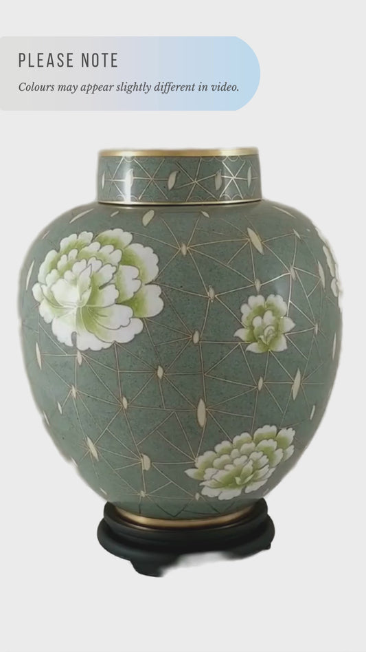 Green Floral Cloisonne Adult Urn