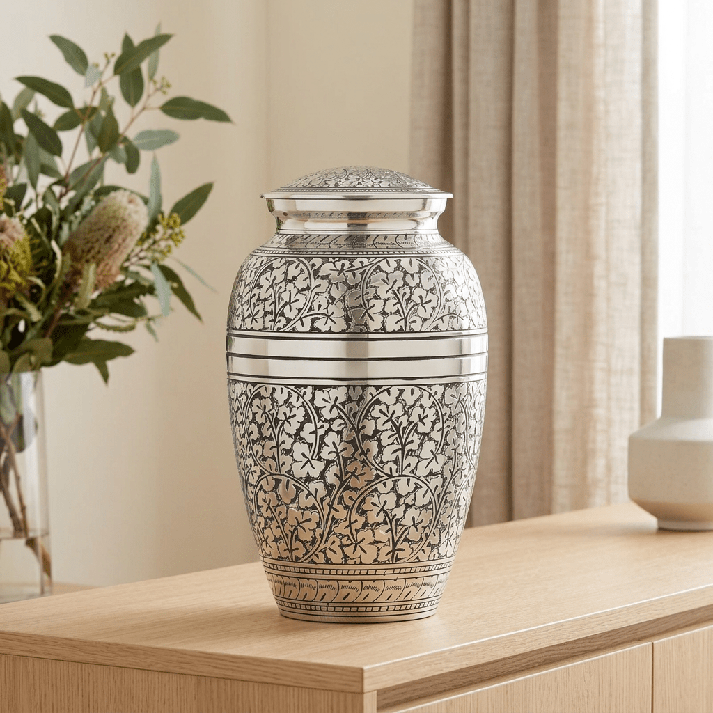 Silver Acorn Leaf Urn - Adult - PREMIUM URNS