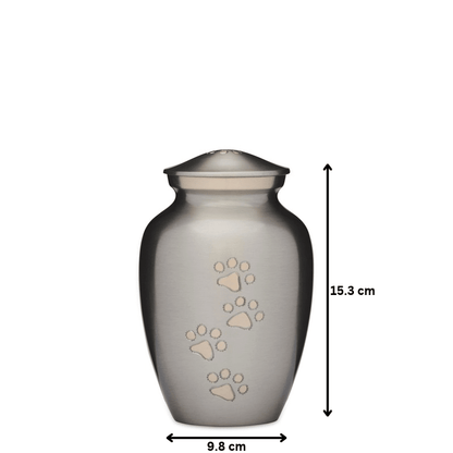 Silver with Gold Paws Urn 6" - PREMIUM URNS