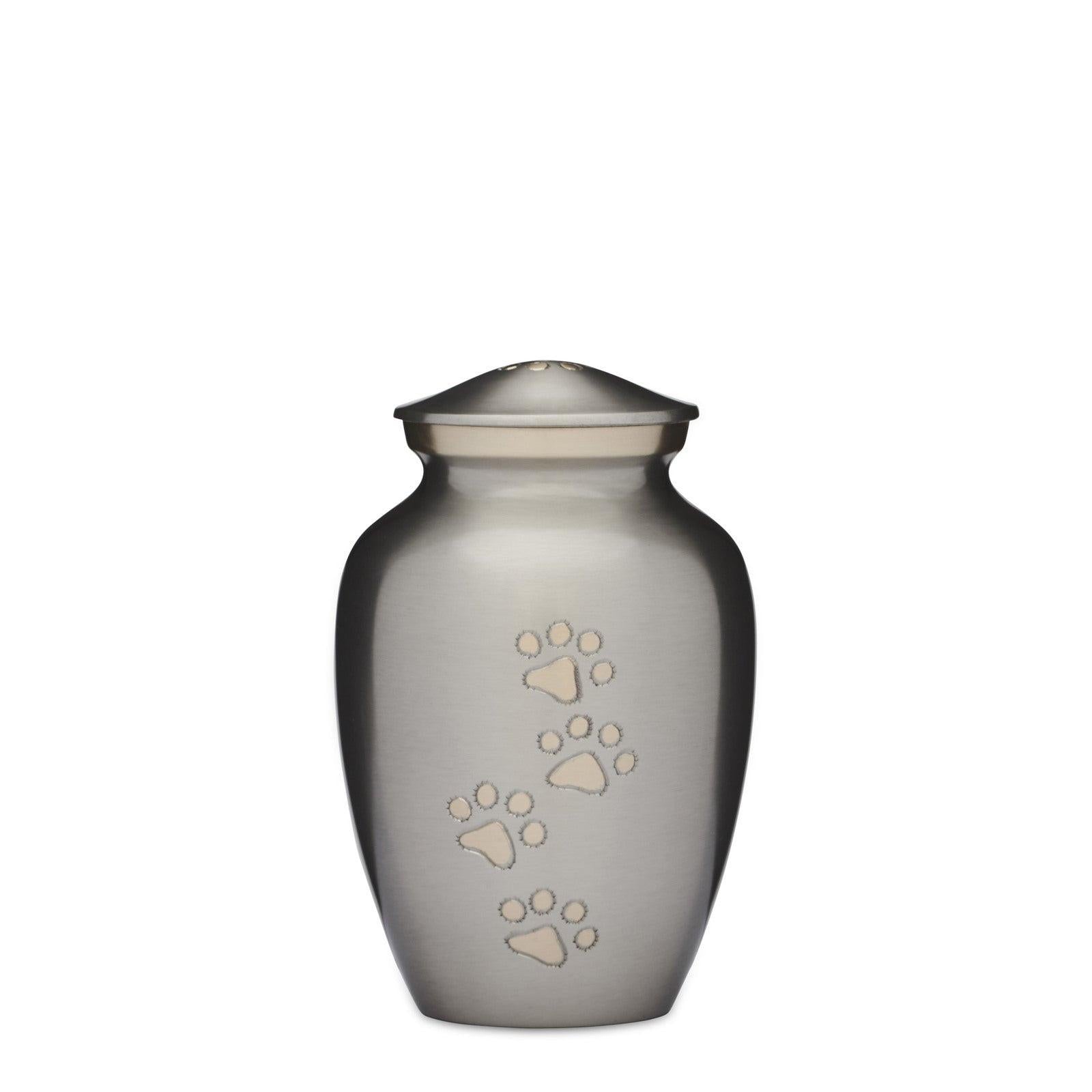 Silver with Gold Paws Urn 6" - PREMIUM URNS