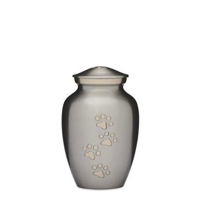 Silver with Gold Paws Urn 6" - PREMIUM URNS