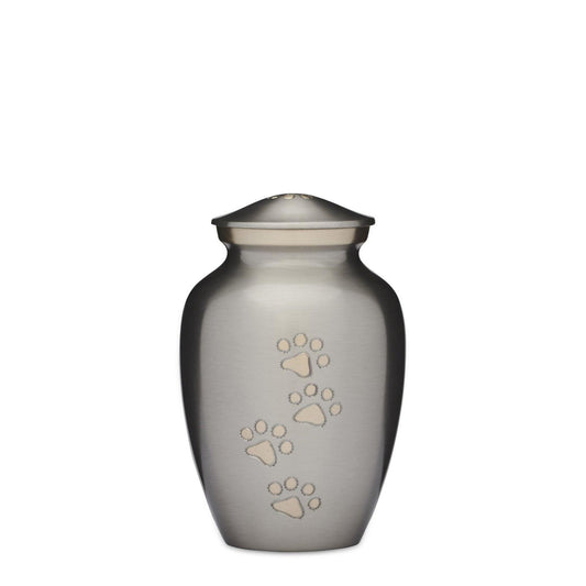 Silver with Gold Paws Urn 6" - PREMIUM URNS