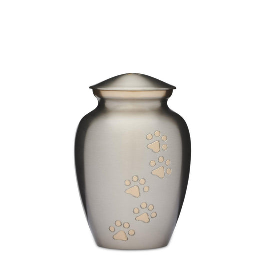Silver with Gold Paws Urn 7" - PREMIUM URNS