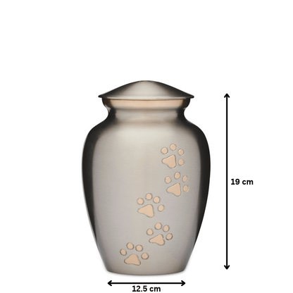Silver with Gold Paws Urn 7" - PREMIUM URNS