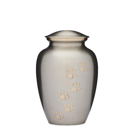 Silver with Gold Paws Urn 8" - PREMIUM URNS