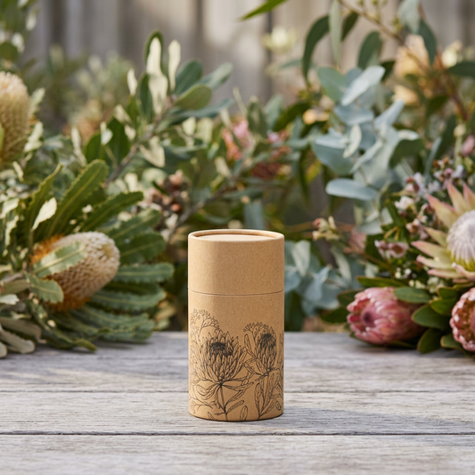Small Protea Scattering Urn with native foliage behind