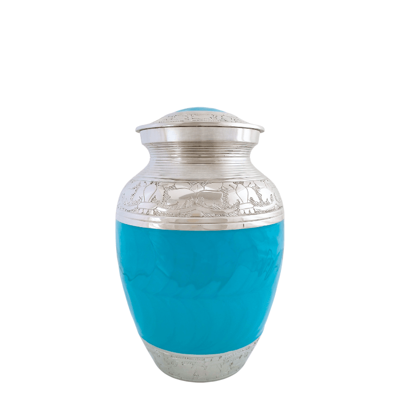 Vibrant Blue Enamel & Nickel 7" - Medium - PREMIUM URNS