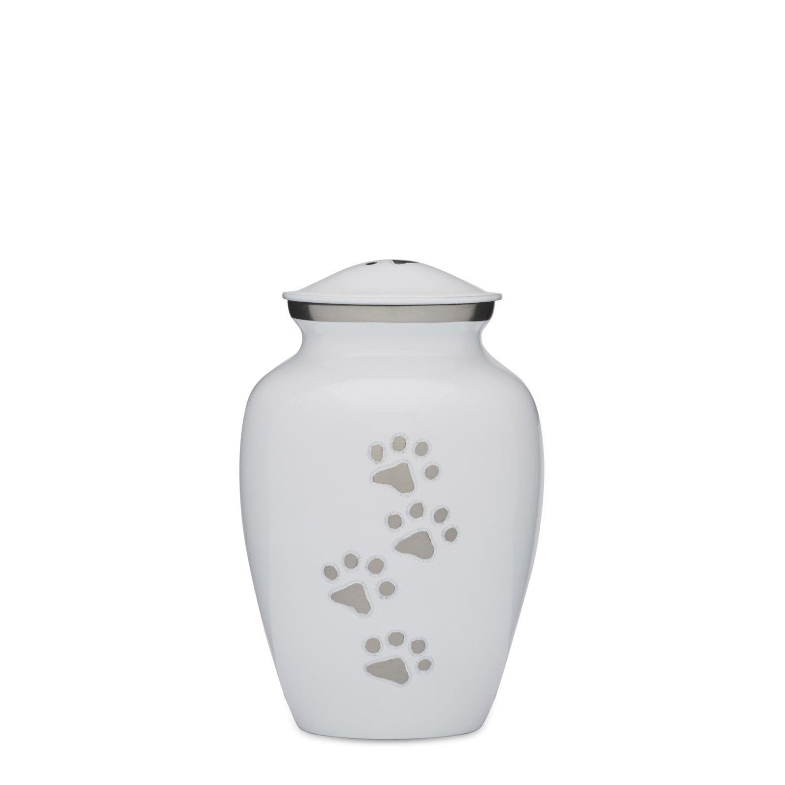 White and Silver Paws to Heaven Urn 6" - PREMIUM URNS