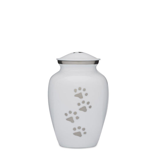 White and Silver Paws to Heaven Urn 6" - PREMIUM URNS