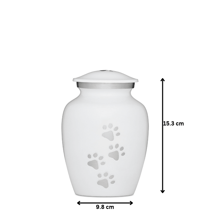 White and Silver Paws to Heaven Urn 6" - PREMIUM URNS