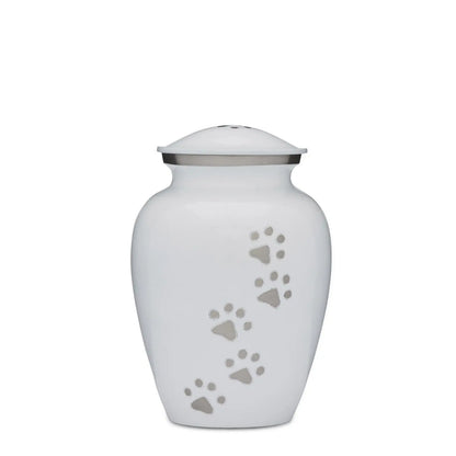 White and Silver Paws to Heaven Urn 7" - PREMIUM URNS