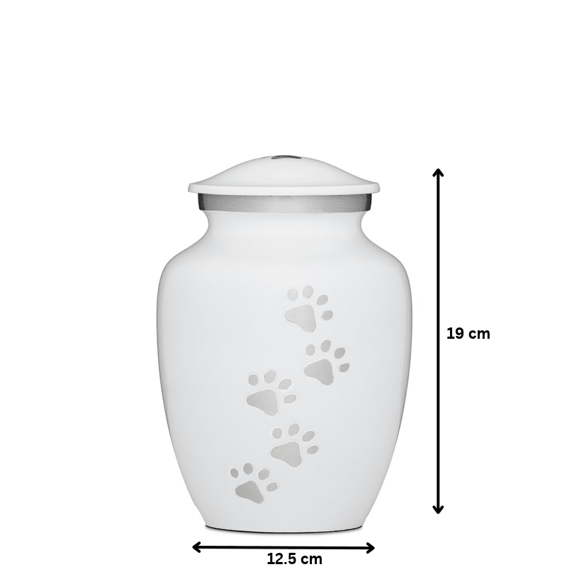 White and Silver Paws to Heaven Urn 7" - PREMIUM URNS