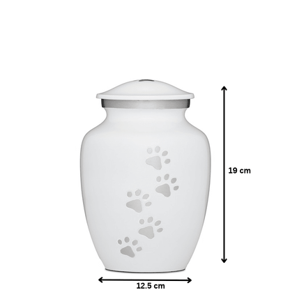 White and Silver Paws to Heaven Urn 7" - PREMIUM URNS