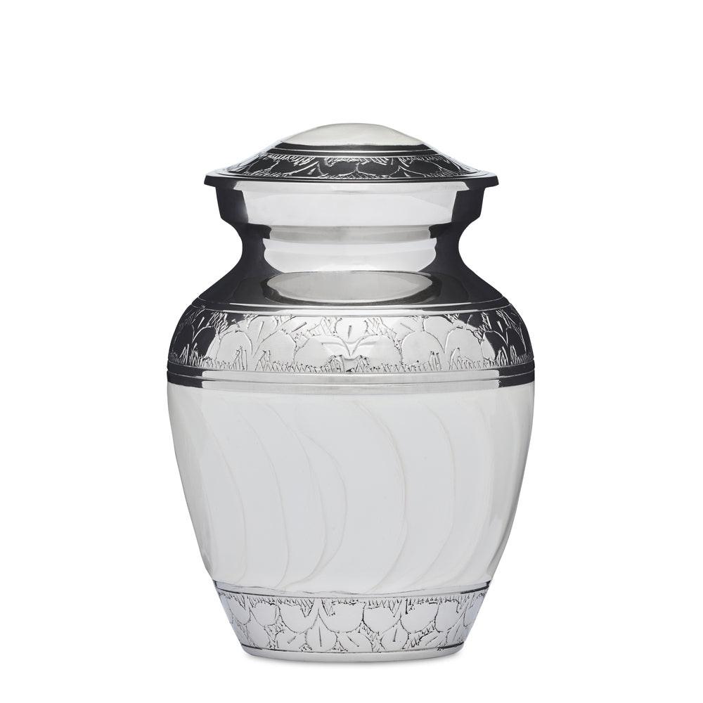 White Enamel & Nickel Urn - 4" - PREMIUM URNS