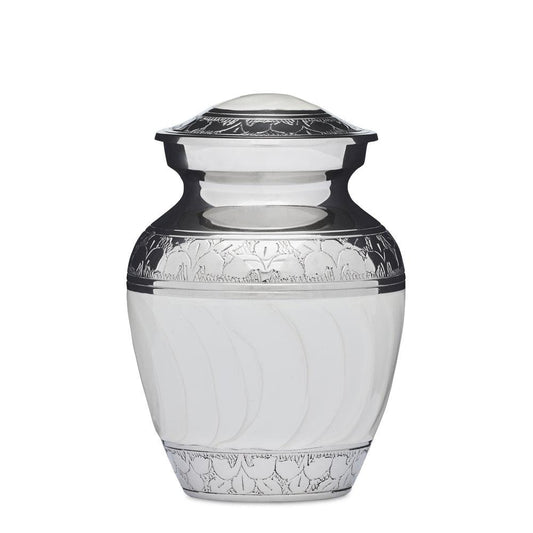 White Enamel & Nickel Urn - 4" - PREMIUM URNS