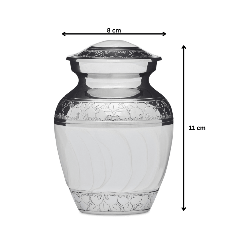 White Enamel & Nickel Urn - 4" - PREMIUM URNS
