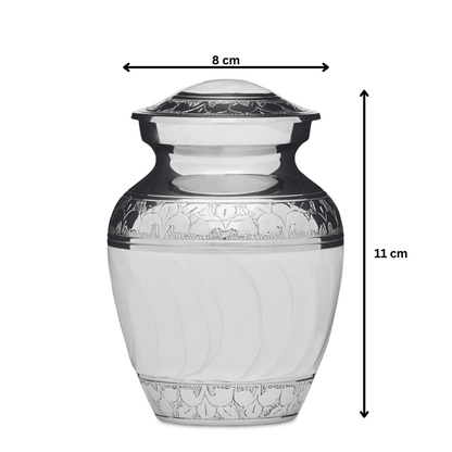 White Enamel & Nickel Urn - 4" - PREMIUM URNS